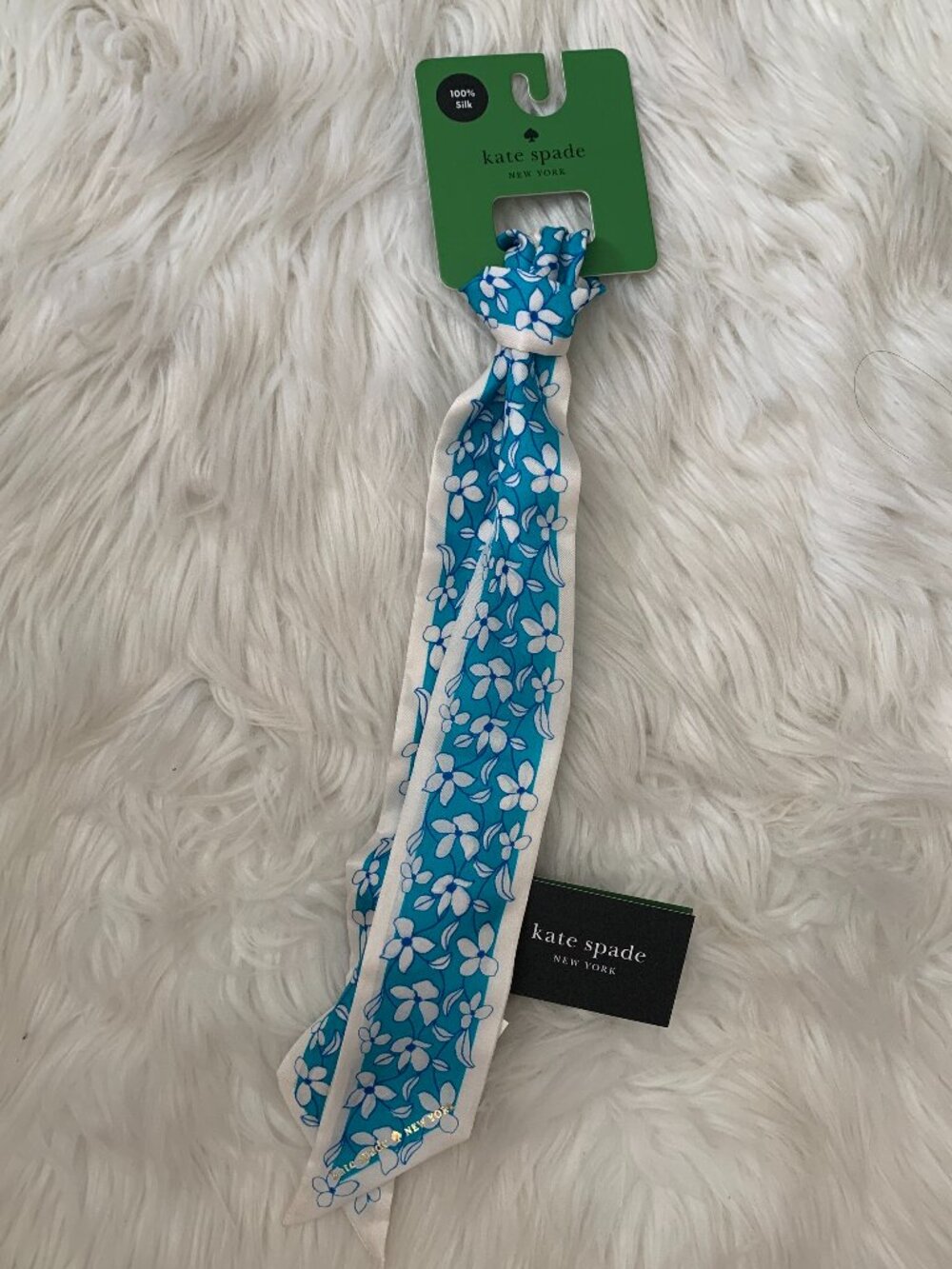 KATE SPADE Floral Vines Silk Skinny Scarf in Riviera Blue